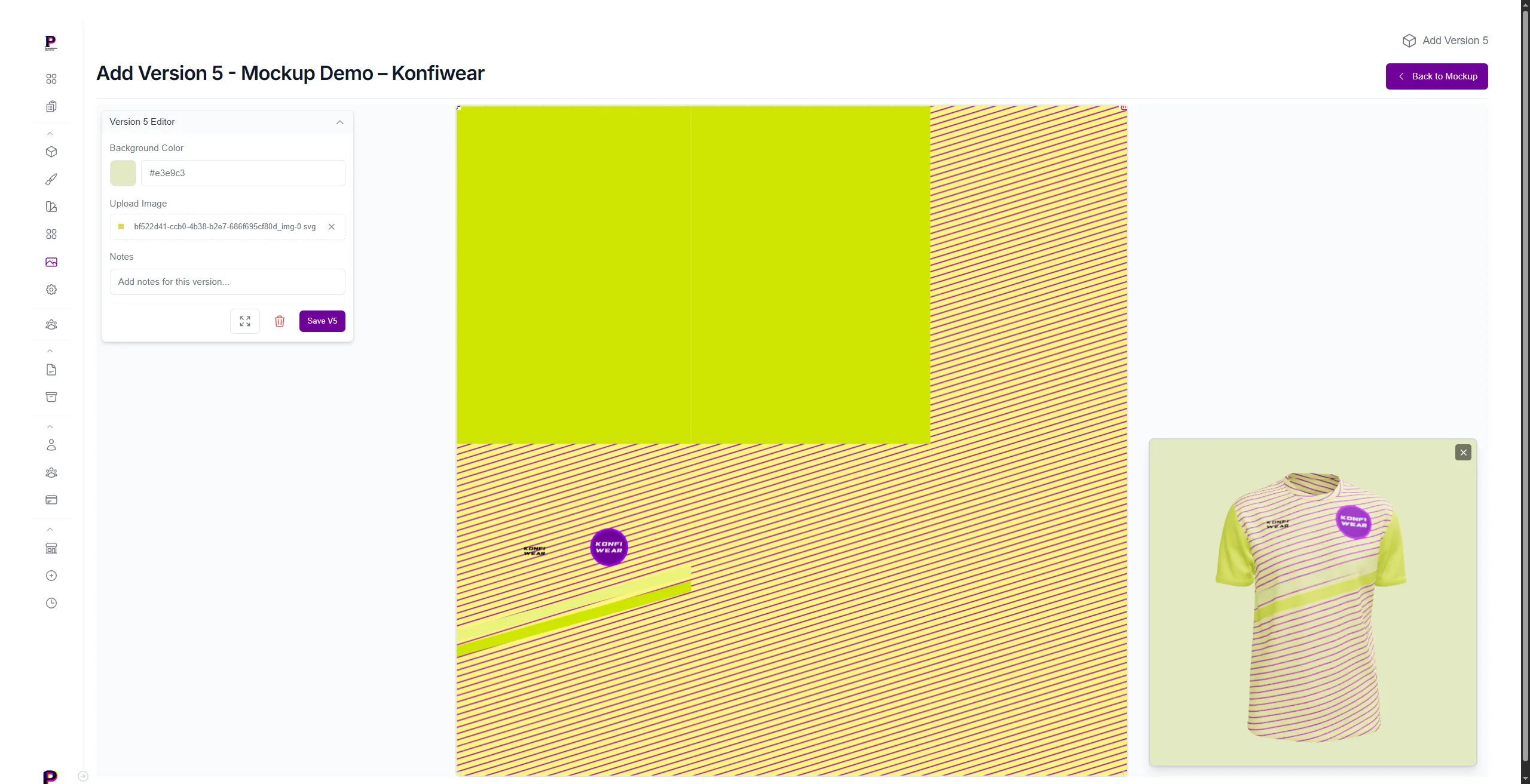 Mockup version editor with add new version functionality