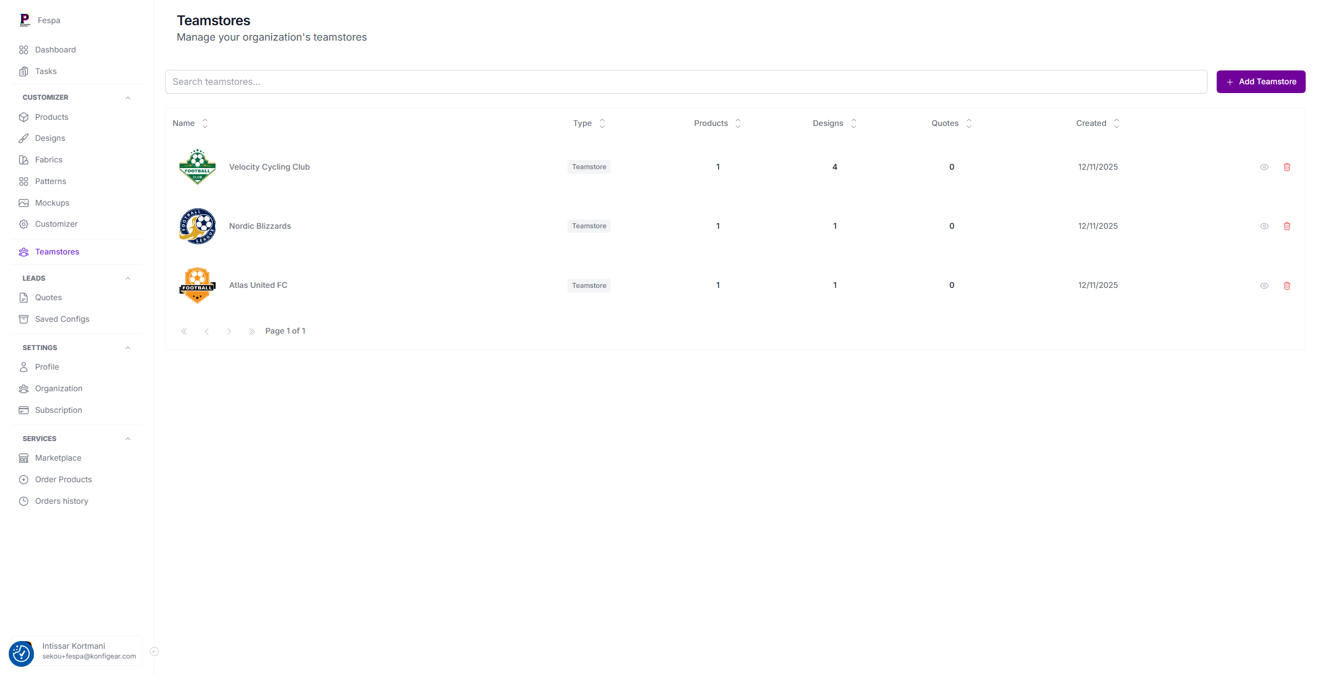 Teamstores List View